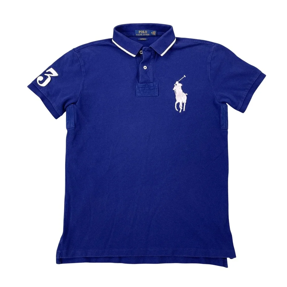 Polo Ralph Lauren Polo Shirt Mens Medium Blue Big Pony Custom Fit Short Sleeve